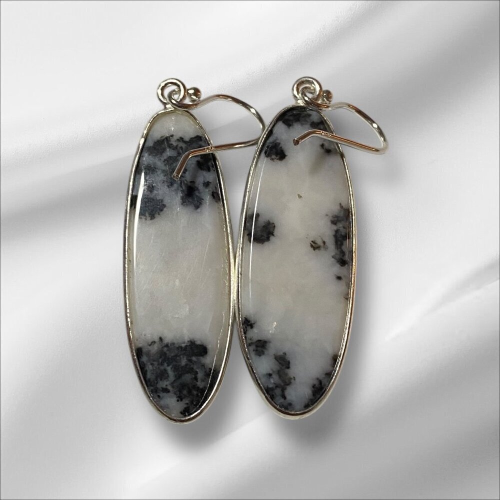 NEW Zebra Jasper Sterling Silver Dangle Earrings - Picture 3 of 4